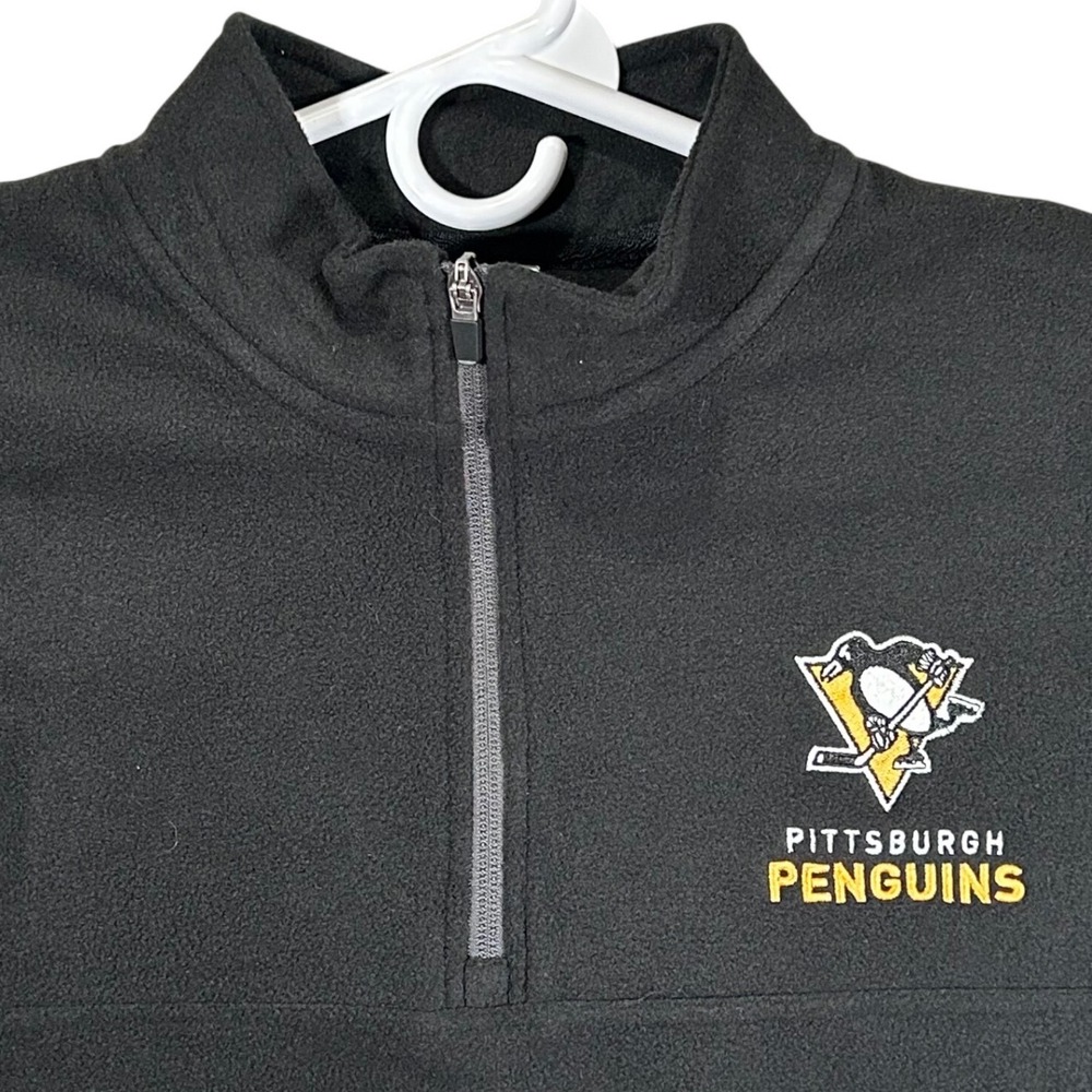 NHL‎ Pittsburgh Penguins Mens Large Black Quarter Zip Fleece Pullover Hockey New